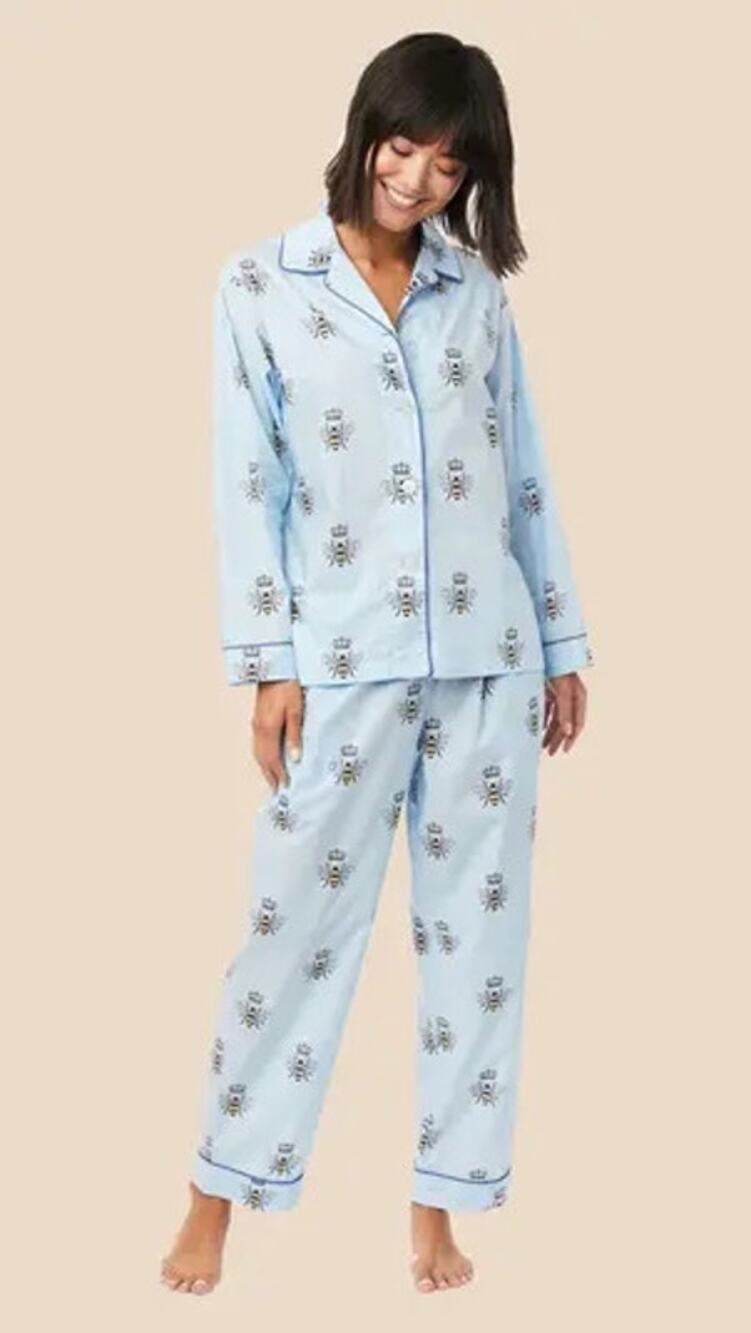 The Cat's Pajamas Queen Bee Flannel Pajama-Blue, Pima Cotton, Womens Sz XS